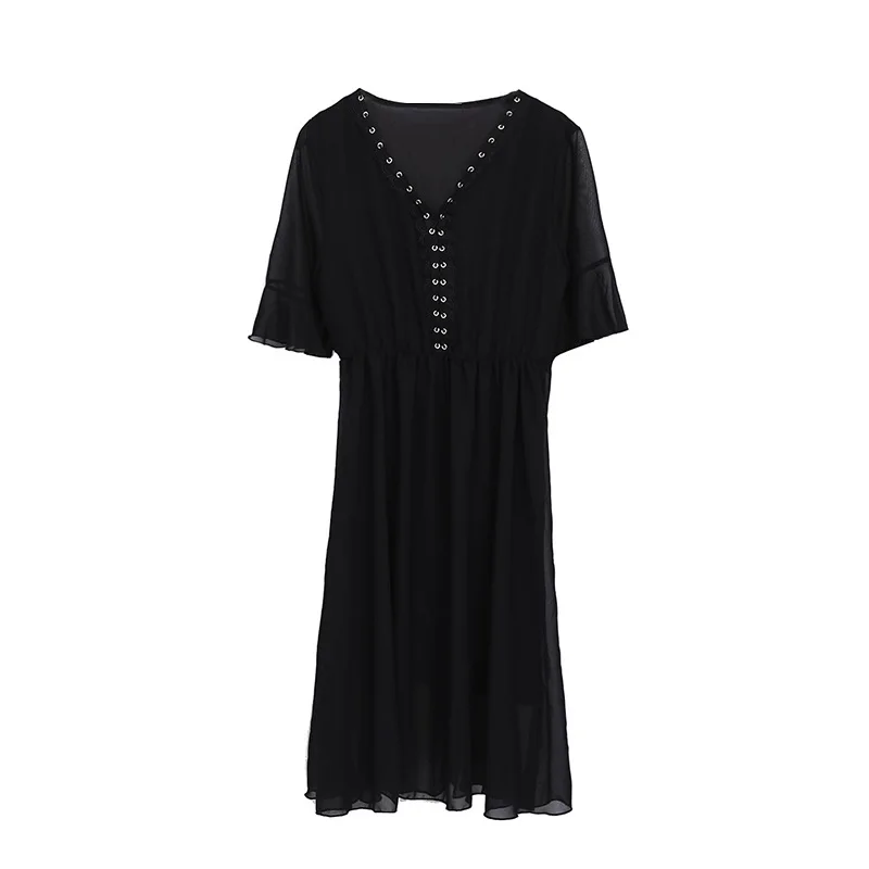 Корейский Стиль офисные шифоновое платье А-образного силуэта с оборками