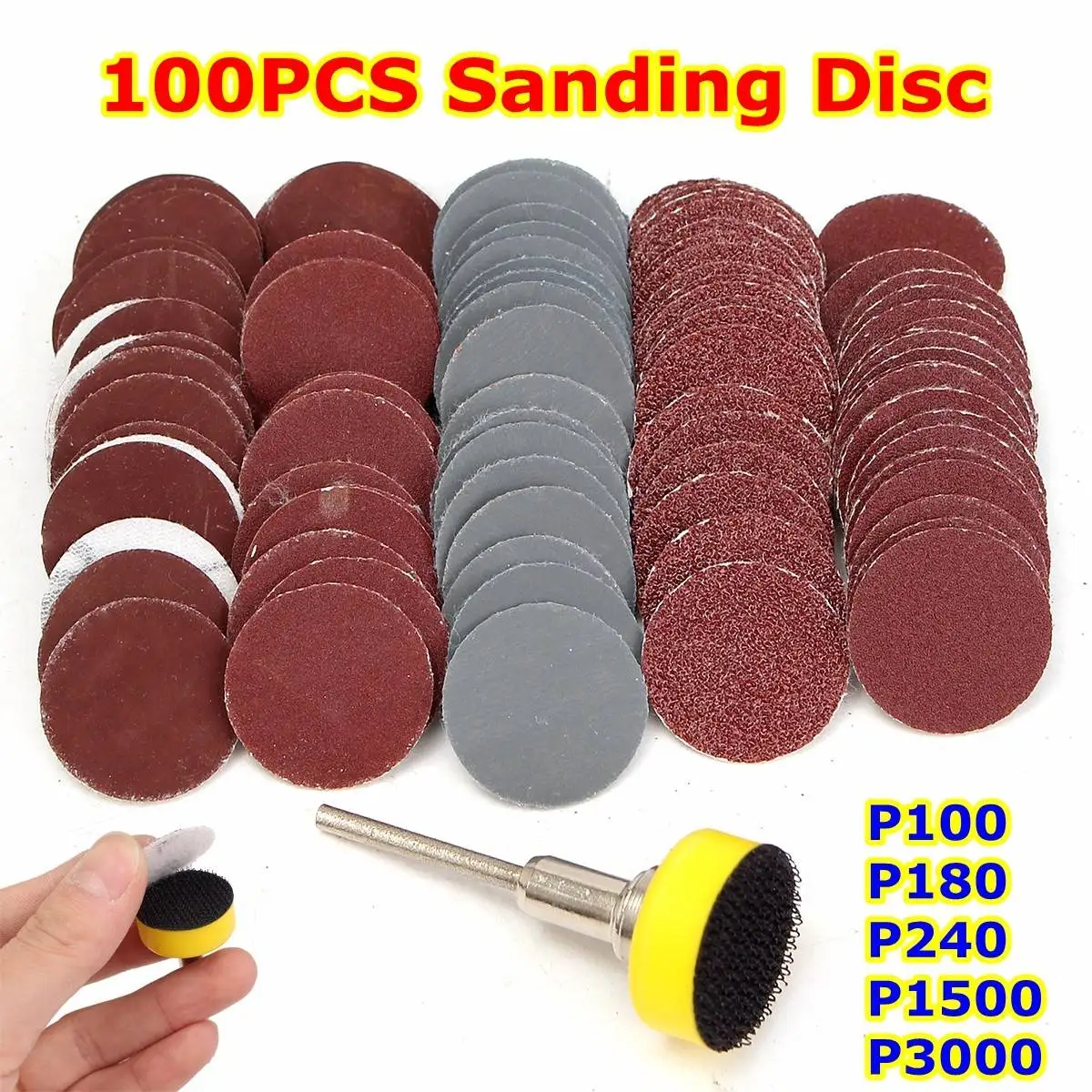 

100Pcs 1inch Sanding Disc + Loop Sanding Pad 1inch + 1/8inch Shank Abrasives Ho Loop Backer SandPaper Mixed Set