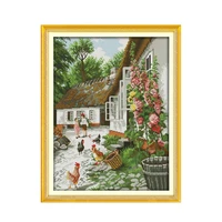 farmers yard chicken flocking hand embroidered chinese characteristics cross stitch suite rural life landscape paintings