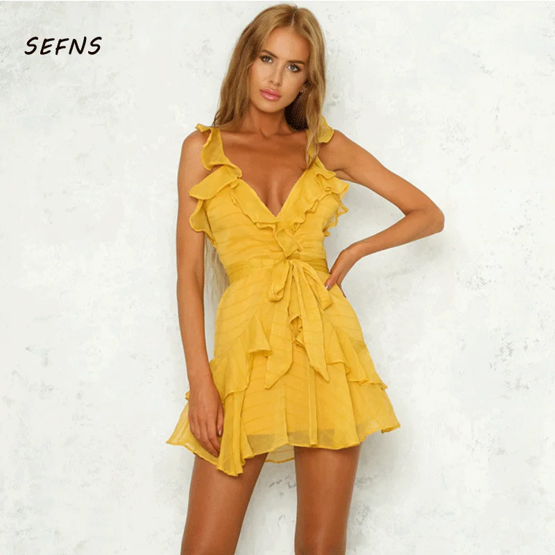 SEFNS без спинки vestido A Line Белое Летнее мини платье Элегантное Полосатое с высокой