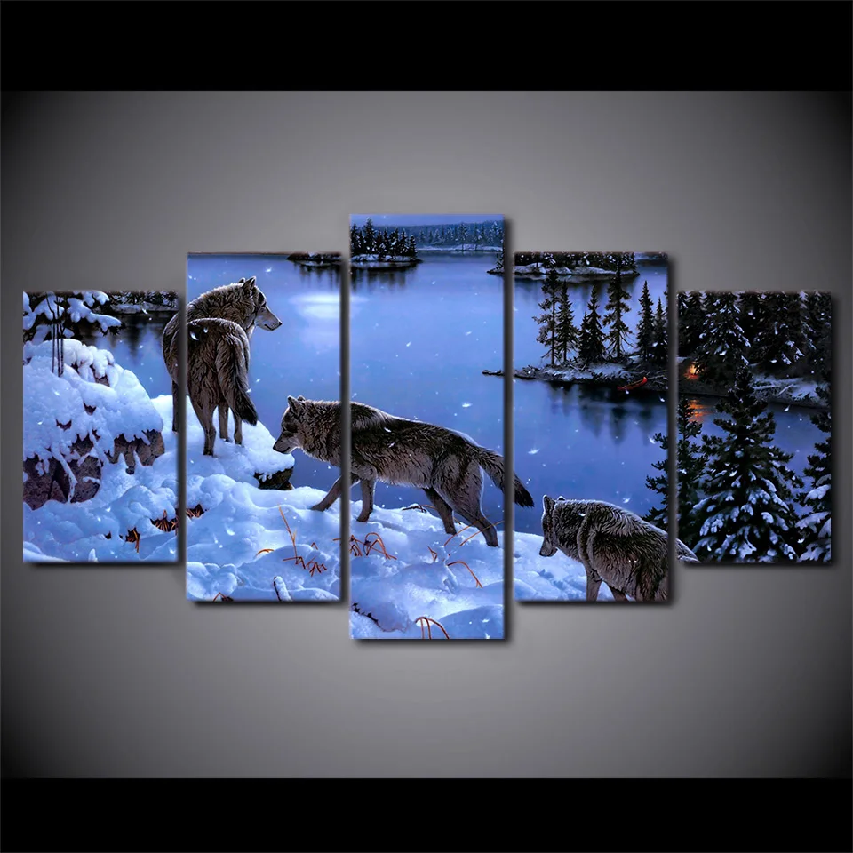

HD Printed Snow Wolf lake Painting Canvas Print room decor print poster picture canvas Free shipping/ff4508