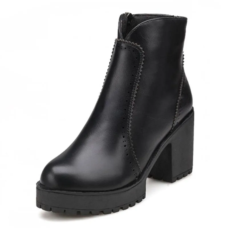 Женщины Сапоги Мода Молнии Круглым Носком Мартин На Высоком Каблуке