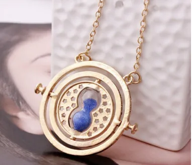 Ожерелье time turner винтажная подвеска с песочными часами Гермиона Грейнджер для женщин леди девушка оптом 0131 - Окраска металла: Golden Blue