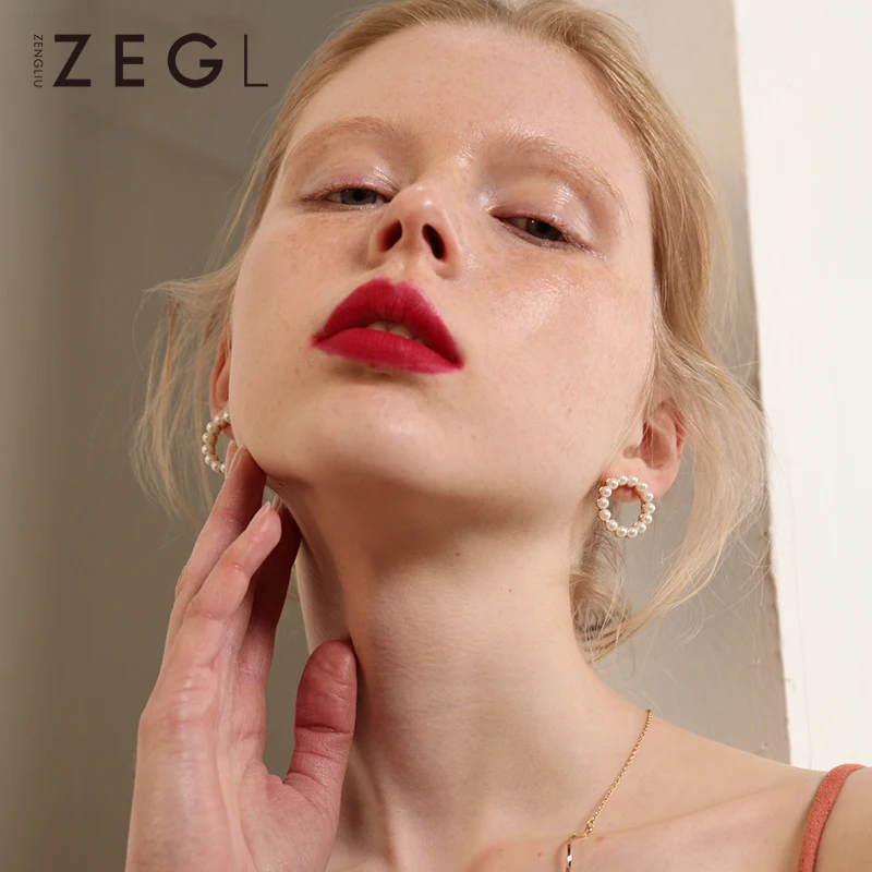 Женские корейские серьги ZEGL круглые для банкета открытые с искусственным