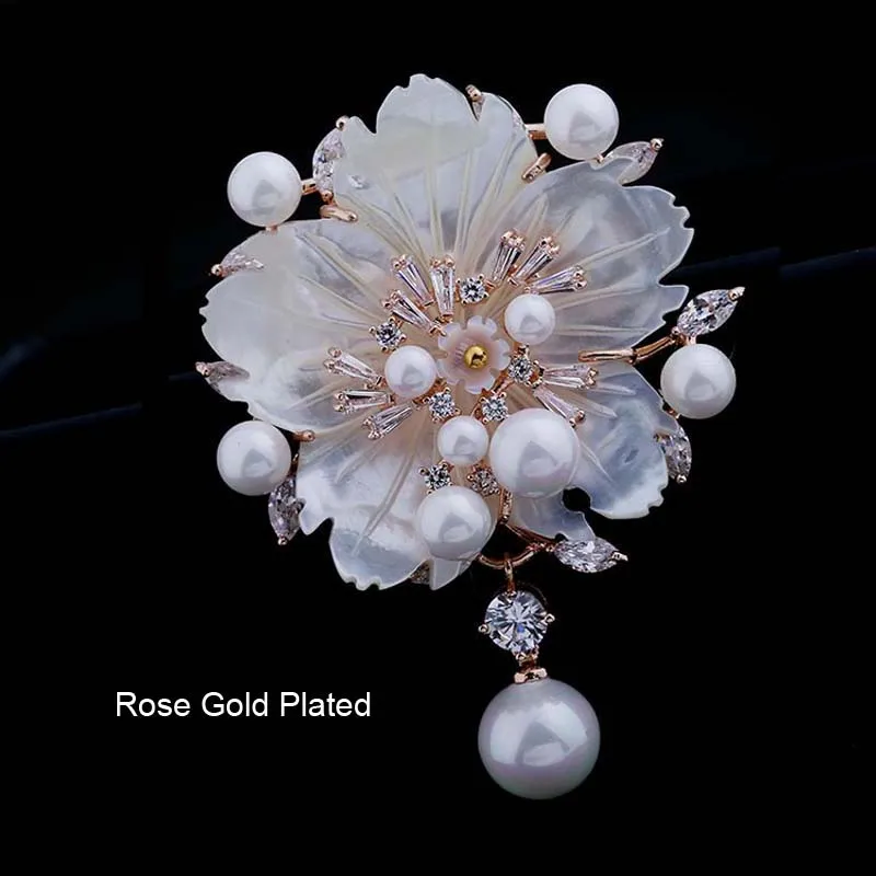 Rose Gold Plated Красные Деревья бренд цветок брошь для женщин с жемчугом и роскошным AAA кубическим цирконием в коробке посылка подарок на Год Вечерние - Цвет камня: Rose Gold Plated