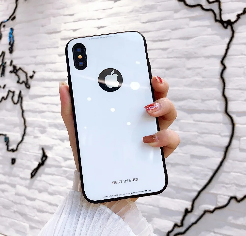 Случаях роскоши зеркало Капа чехол для iPhone 6 S 7 8 Plus X Закаленное стекло чистый цвет