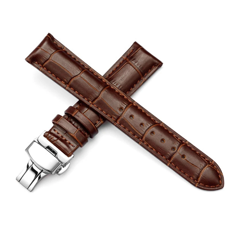 

ALK Leather Watch Band Bracelet Strap butterfly deployant Clasp buckle Watchband 16 17 18 19 20 21 22 24mm