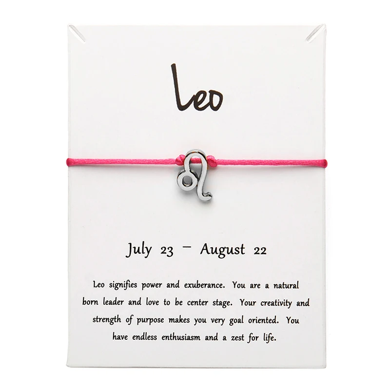 rose silver Leo Белая карта Модные украшения 12 Созвездие Зодиак Лев счастливая веревка браслет браслеты для женщин аксессуары - Окраска металла: rose silver Leo