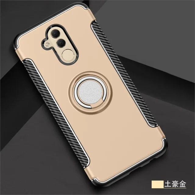 gold Huawei mate 20 Lite чехол Роскошный прозрачный PC+ углеродное волокно защитное кольцо магнетизм телефон оболочка для mate 20 Lite Caque - Цвет: gold