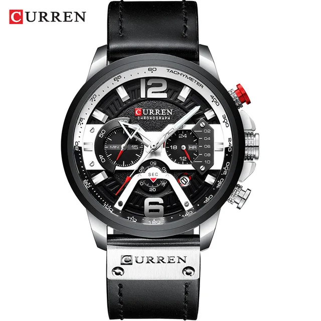 silver black Curren Часы мужские Топ бренд класса люкс крутые наручные часы с большим циферблатом мужские военные кварцевые часы с хронографом мужские relogio masculino - Цвет: silver black