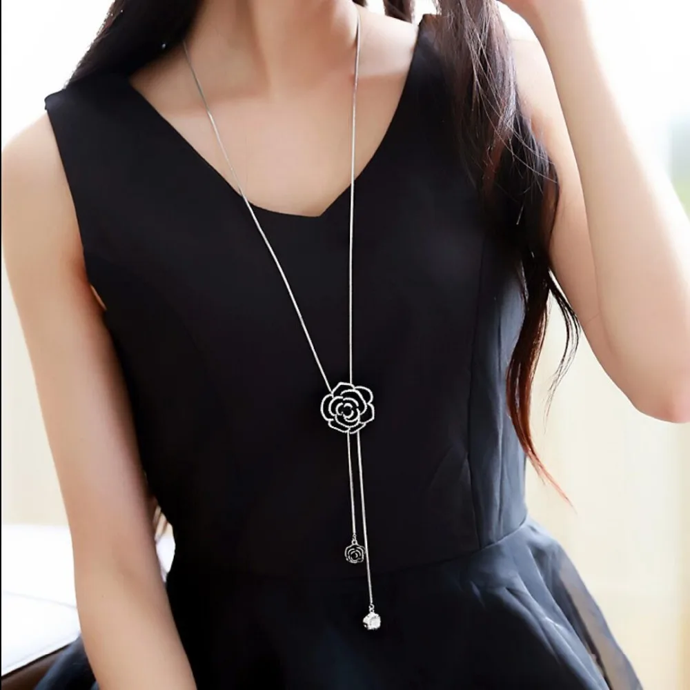 Уличная мода универсальная Длинная цепочка для свитера розовое ожерелье с