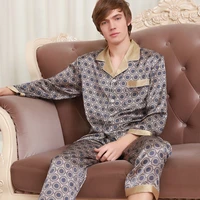mens genuine silk pajamas fashion printed 100 silk sleepwear male long sleeve pyjama pants two piece sets 039