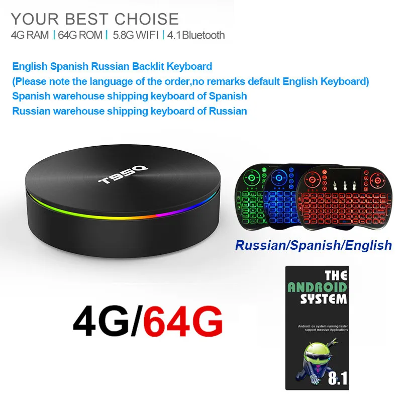 T95Q Android 8,1 Смарт ТВ приставка 4 ГБ 32 ГБ/64 Гб Amlogic S905X2 ТВ приставка четырехъядерный 2,4G& 5 ГГц Wifi BT4.1 1000M H.265 4K PK X96MAX - Цвет: 4G64G I8 Backlight