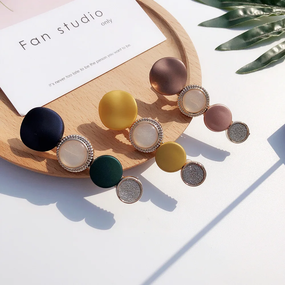 Korean New Vintage Colorful Stone Long Barrettes For Women Fashion Jewelry Hairpins Hair Clips Wholesale Yellow Pink Color |