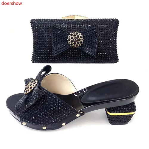 

doershow New Arrival Ladies Italian Shoes and Bag Set Decorated with Rhinestone gold Shoes with Matching Bag for Women!XS1-38