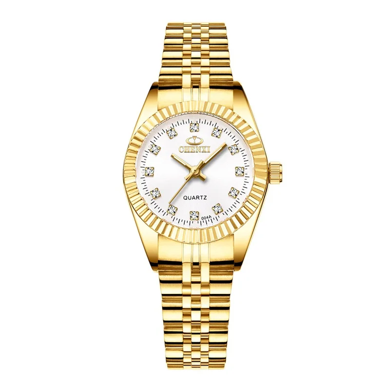 Women White Dial CHENXI Роскошные парные часы золотые модные часы для влюбленных из нержавеющей стали Кварцевые наручные часы для женщин и мужчин аналоговые наручные часы - Цвет: Women White Dial