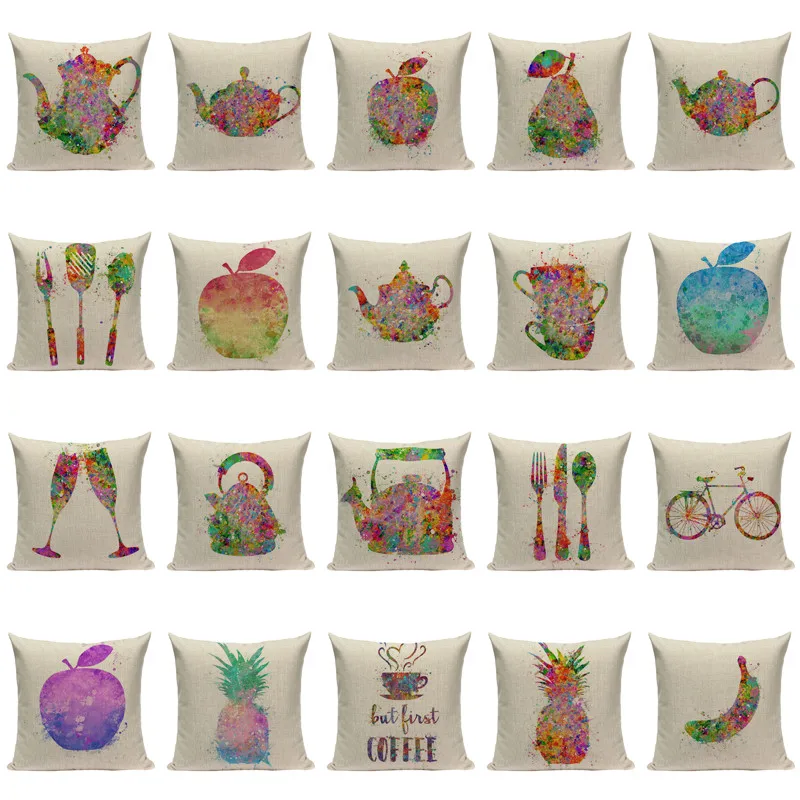 

Squre decorative cushion covers colorful Fruit apple cartoon cushions for sofa linen print throw pillows Custom gift pillowcase