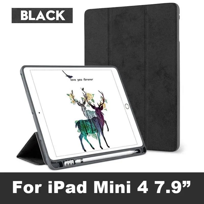 mini 4-Black 02 Чехол для нового iPad mini 5, 7,9 дюйма, дюйма, с держателем карандаша, умный чехол из искусственной кожи, силиконовый чехол с текстурой ткани для iPad mini 4, Funda - Цвет: mini 4-Black 02