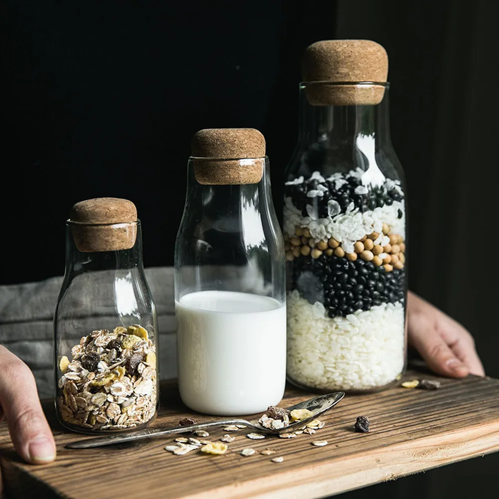 

Chinese Glass Storage Bottle Dried Fruit Miscellaneous Grains Tea Storage Bottle with Cork Coffee Beans Spice Sealed Storage Jar