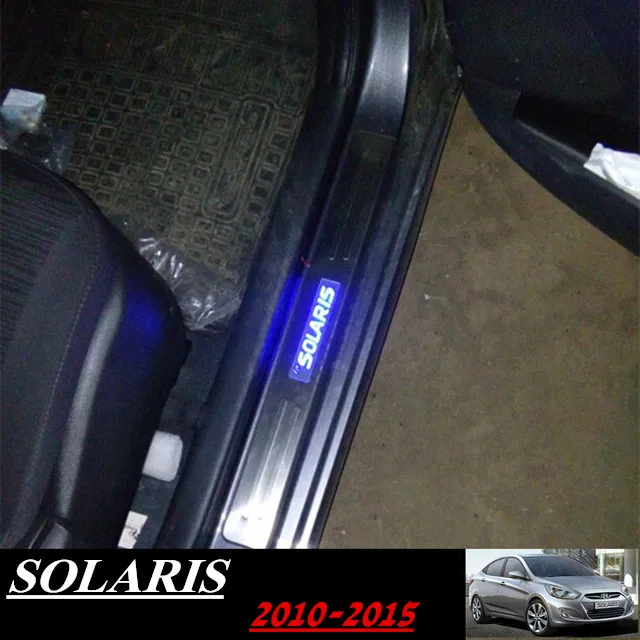 Solaris 2010-2015 Синий светодиодный светильник из нержавеющей стали порог двери Накладка порога для Solaris 2010 - Цвет: Solaris 2010-2015