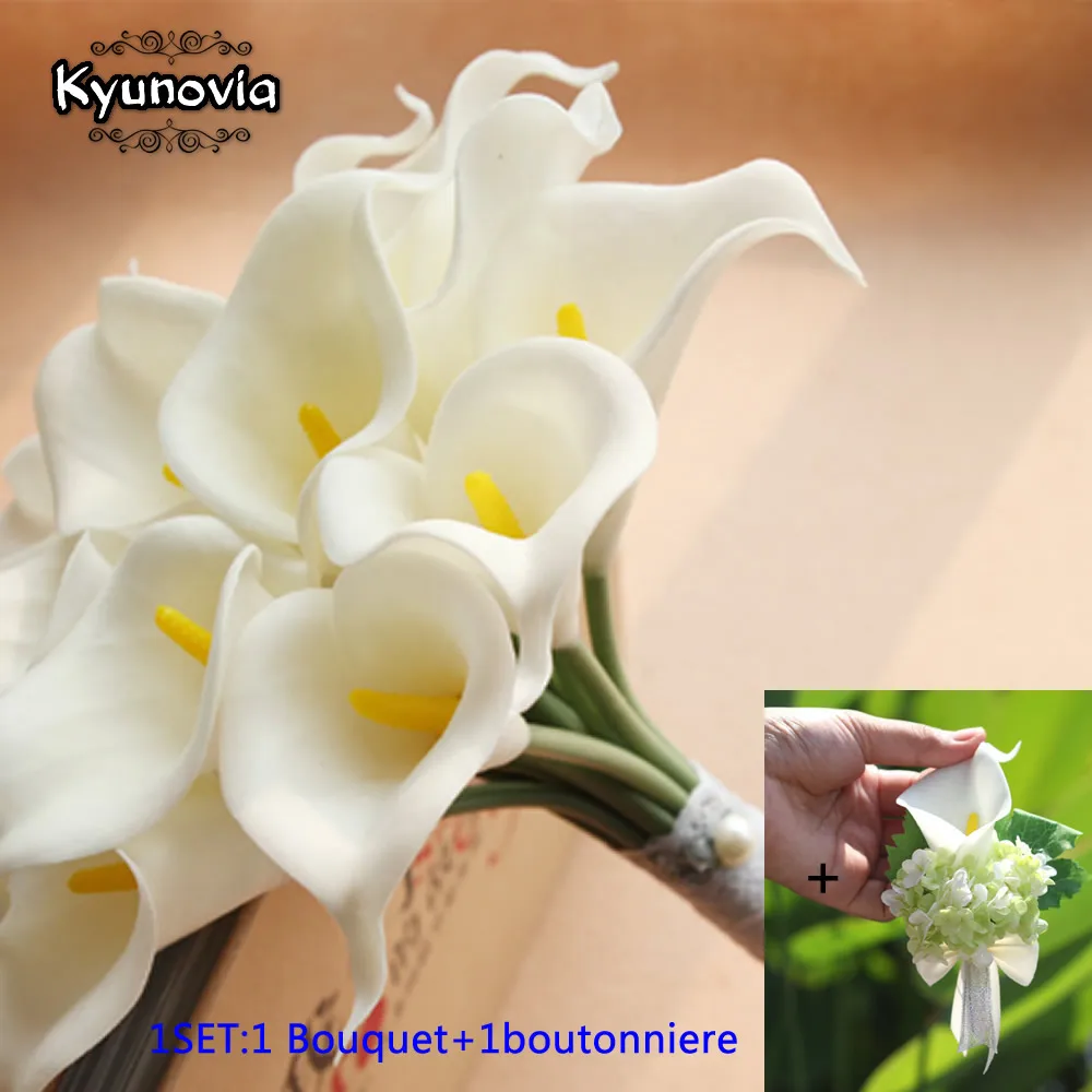 Kyunovia Красивая полиуретан на ощупь как настоящий искусственный 15 шт. Калла Лилия для подружек невесты цветы свадебная бутоньерка Свадебные bouqute D75