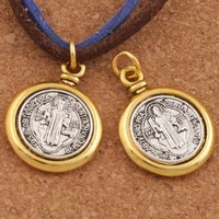 6pcs 2 tone saint st benedict medal cross spacer charm beads 24 7x18 9mm pendants handmade jewelry diy t1693