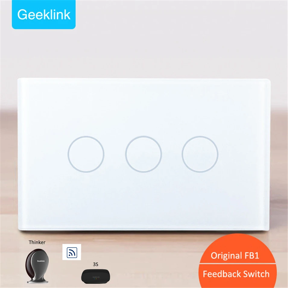 Новый оригинальный Geeklink США 118 Двусторонняя отзывы коммутатор 3 gang WI-FI Сенсорный