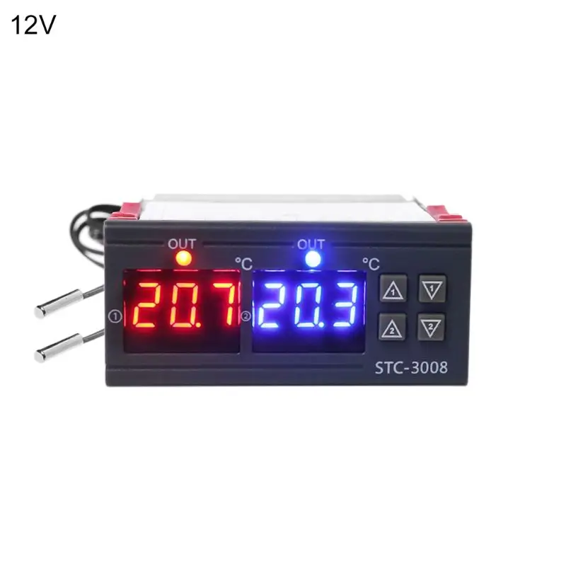 12V Двойной цифровой терморегулятор двойной термостат Отопление охлаждение 10A AC 110V 220V DC 12V 24V - Цвет: 12V