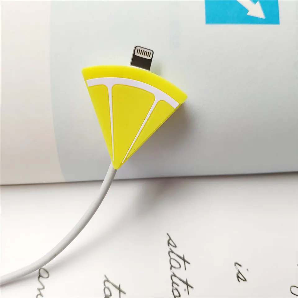 lemon Фруктовый мультфильм рисунок линия данных силиконовая бобина для samsung Xiaomi huawei кабель протектор для IPhone Lightning type C Micro USB - Цвет: lemon