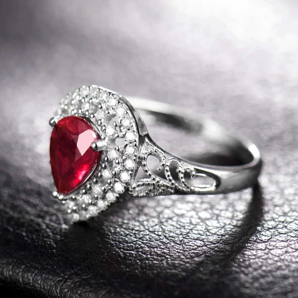 LOVERJEWELRY, женские кольца, Новое поступление, в форме груши, красный рубин, обручальные кольца, одноцветные, 14 к, белое золото, бриллиант, хорошее ювелирное изделие для женщин
