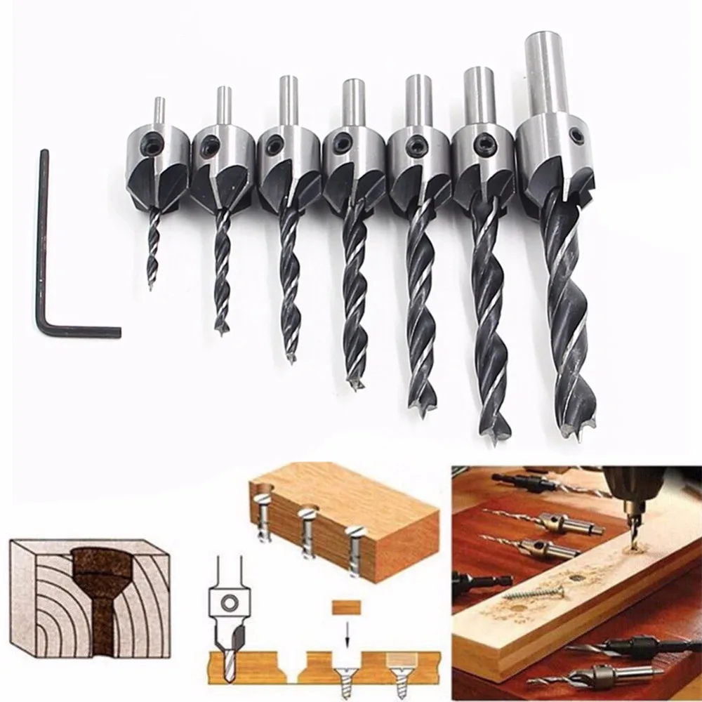 Набор сверл зенкеров комплект из 7 насадок быстрорежущей стали с 5 зубьями для