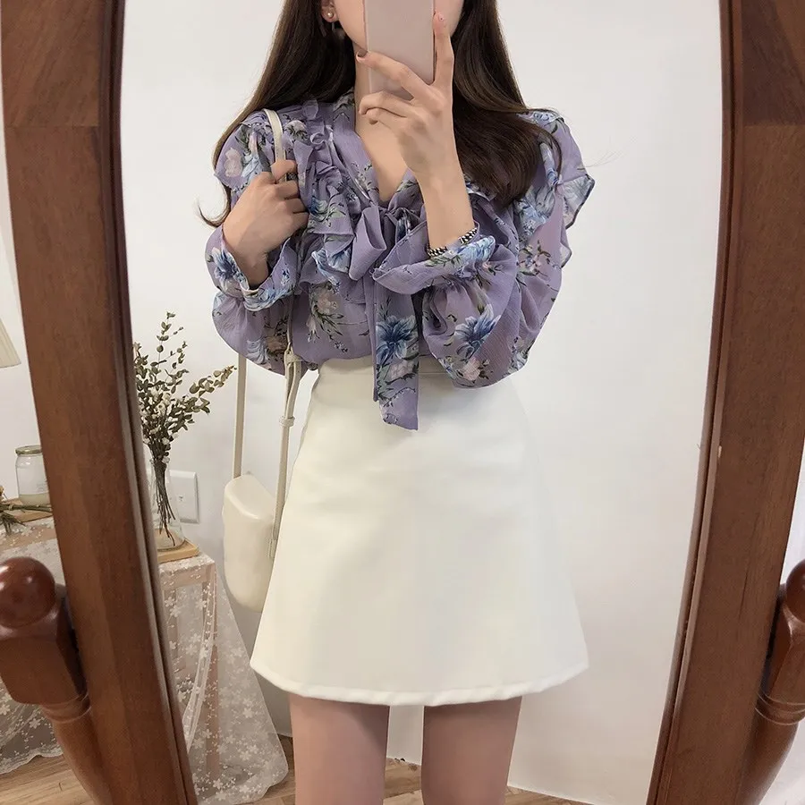 Женские шифоновые блузки с бантом винтажные топы в Корейском стиле 2019 |