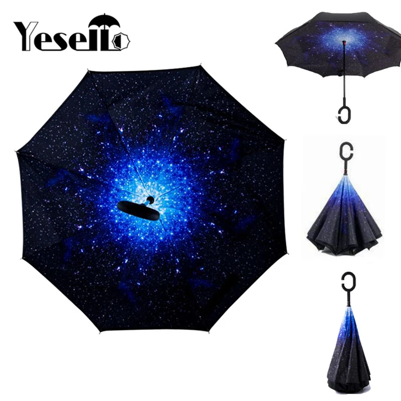 Двухслойный складной зонт Yesello с защитой от дождя крючком|inverted umbrella|umbrella double