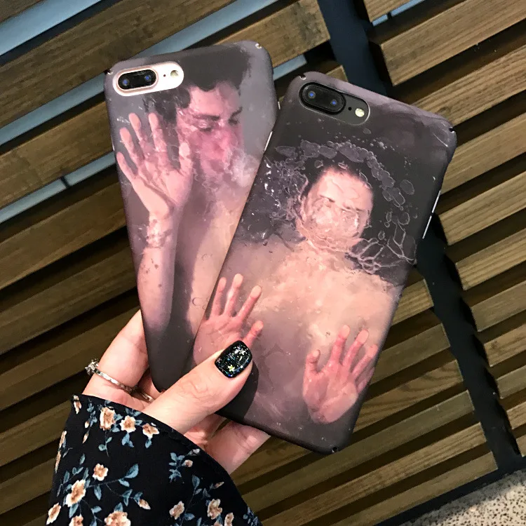 Retro Abstract Art Underwater Boy&ampGirl Couple Phone Case For iPhone 6 Puls 6S 7 8 X XS Cases Matte Hard Plastic Covers |
