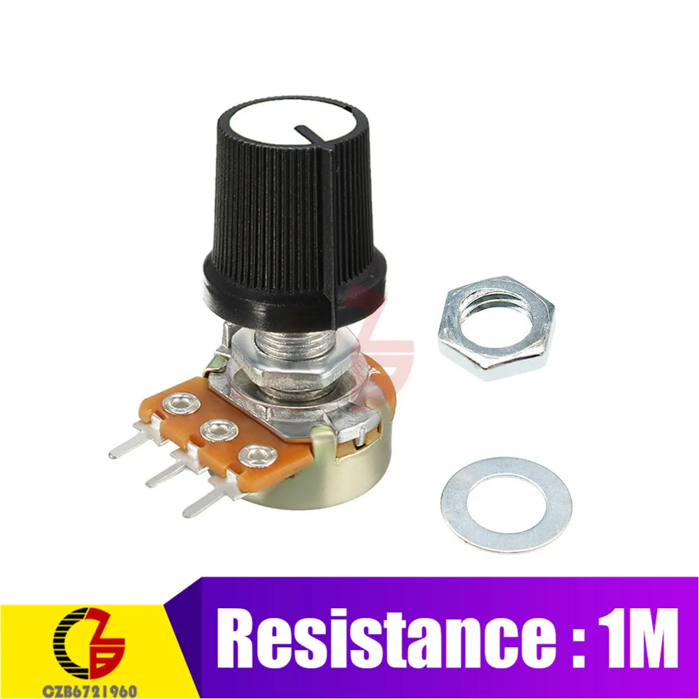 1M 5Pcs Potentiometer Switch 1K 2K 5K 10K 20K 50K 100K 250K 500K 1M Ohm Resistor Linear Switch with Taper Cap Knob for Arduino - Цвет: 1M