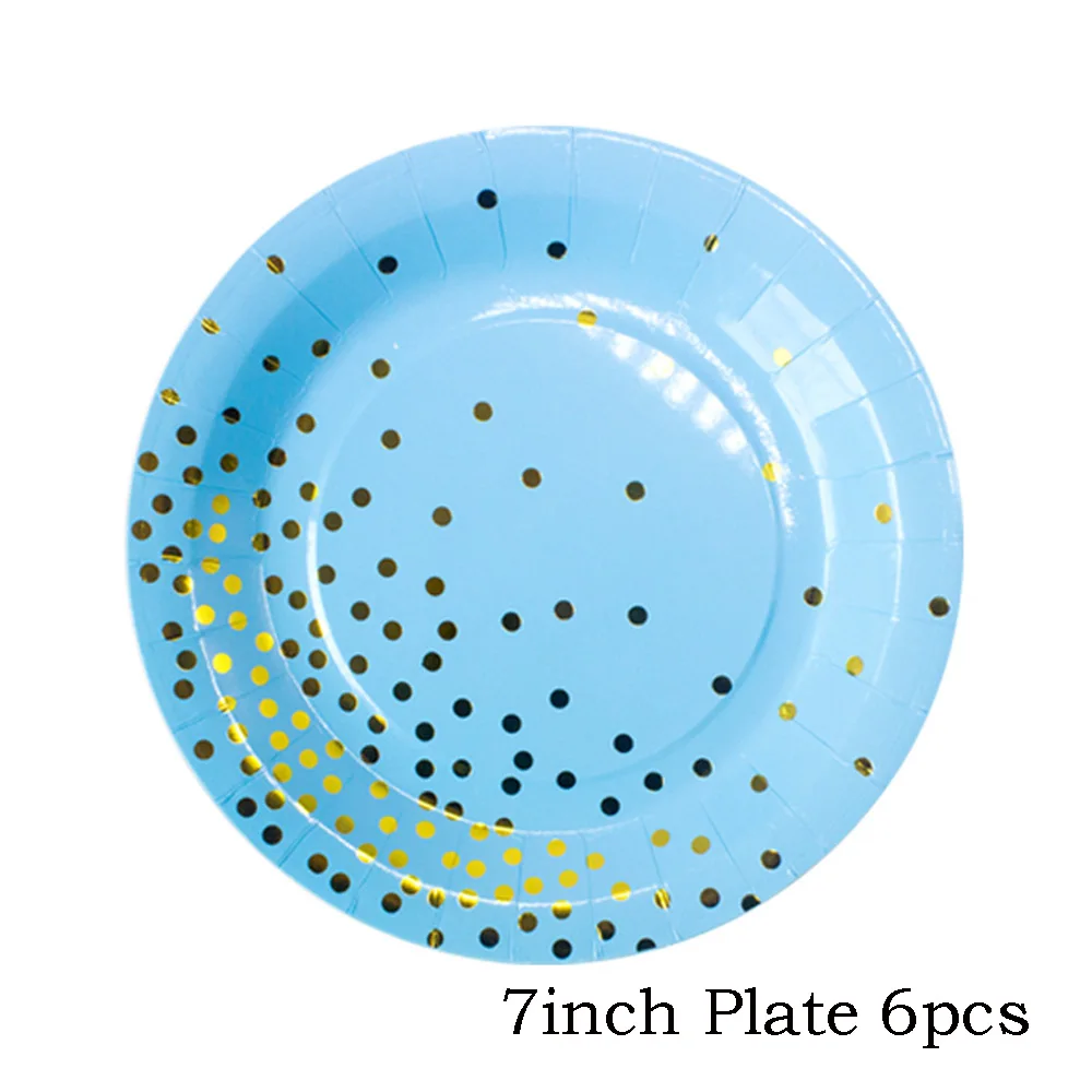 7inch Plate 6pcs Синий золотой вечерние одноразовая посуда голубая чашка плиты Салфетка 1st декор для вечеринки в честь Дня рождения детский душ вечерние поставки - Цвет: 7inch Plate 6pcs