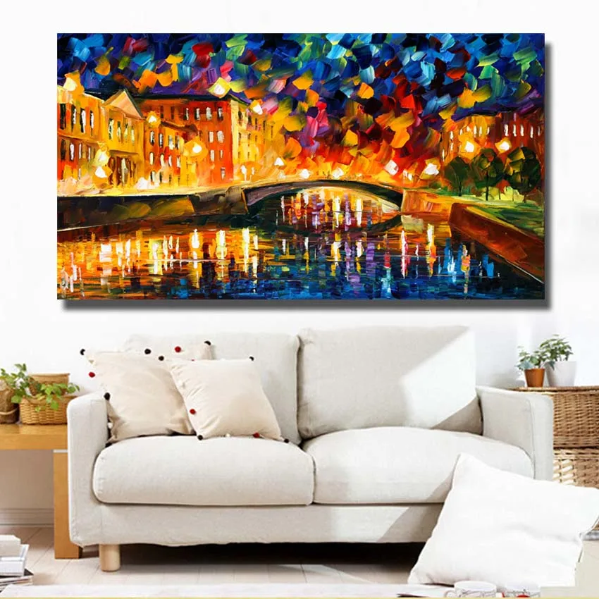 Large size 100% handpainted knife night street Oil Painting On Canvas Wall Art picture for sitting Room home Decoration no frame | Дом и сад