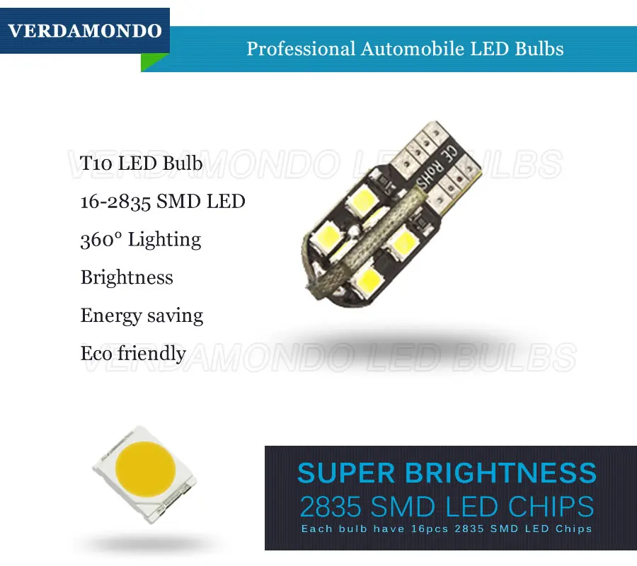 2X W5W T10 194 168 LED 16 2835 SMD Автомобильные фары купол номерной знак двери боковые