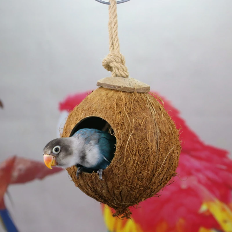 

1 Pcs Parrot Bird toy Nest Natural Coconut Shell House Cage Feeder Hamster Comfortable Bed Hanging toys Bird Cage Accessories