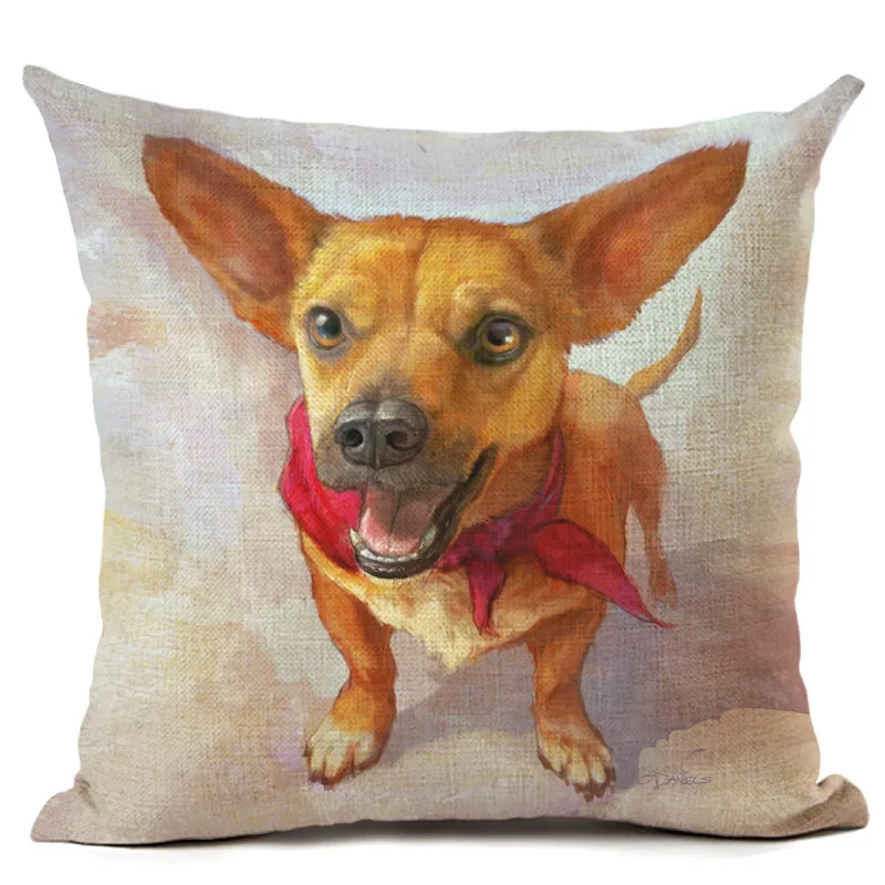 Cushion Cover Наволочка для подушки 45x45 см, декоративные подушки для дивана, гостиной, серии собак, офисные наволочки из хлопка и льна с принтом - Цвет: Cushion Cover