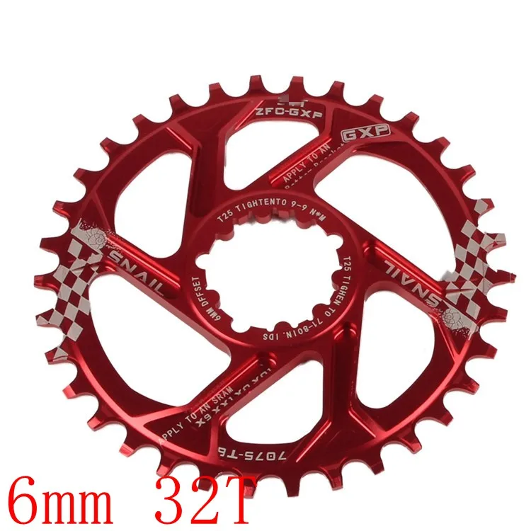 6mm 32T red Улитка цепное кольцо для GXP 6 мм 1 мм 6 1 мм смещение круглый Орел 30 т 32 34 36 38 40X9X0 XX1 XO1 MTB велосипед Звездочка зубная пластина для sram gxp - Цвет: 6mm 32T red