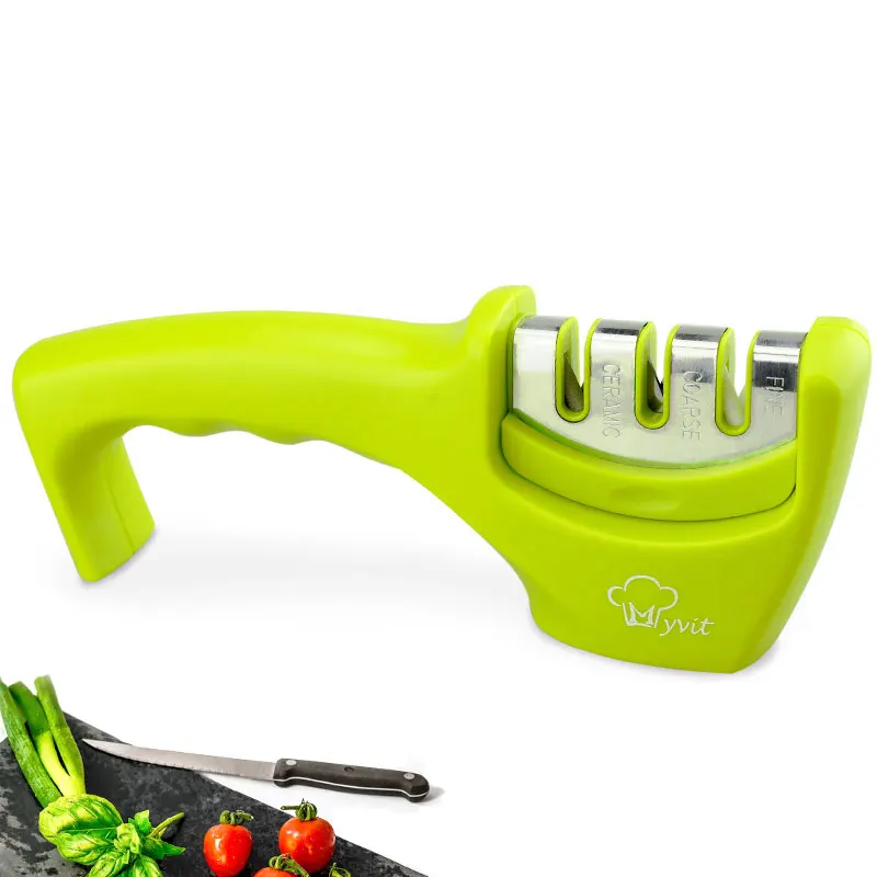 Green color Точилка для ножей, 3 ступени, кухонный нож, точильный камень, точильный камень, керамический вольфрам, алмазная точилка, аксессуары, инструмент - Цвет: Green color