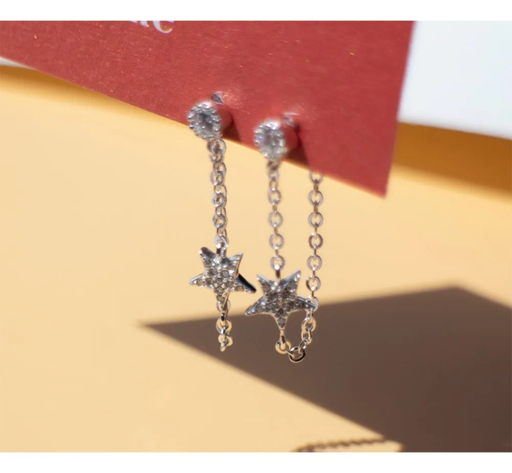 Серьги из стерлингового серебра 925 пробы, модные серьги-гвоздики с цирконием в форме звезды, короткие серьги в виде проволоки, милые универсальные простые серьги для девушек