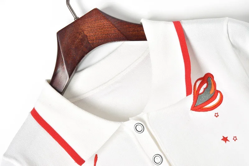 Элегантный дизайн платье поло вышивка вязать короткое мини 2019 отложным