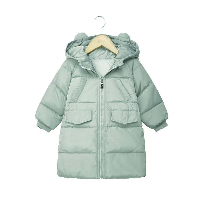80% пуховик новинка зимы 2018 длинный для детей 3-8 лет ярких цветов с заячьими ушками