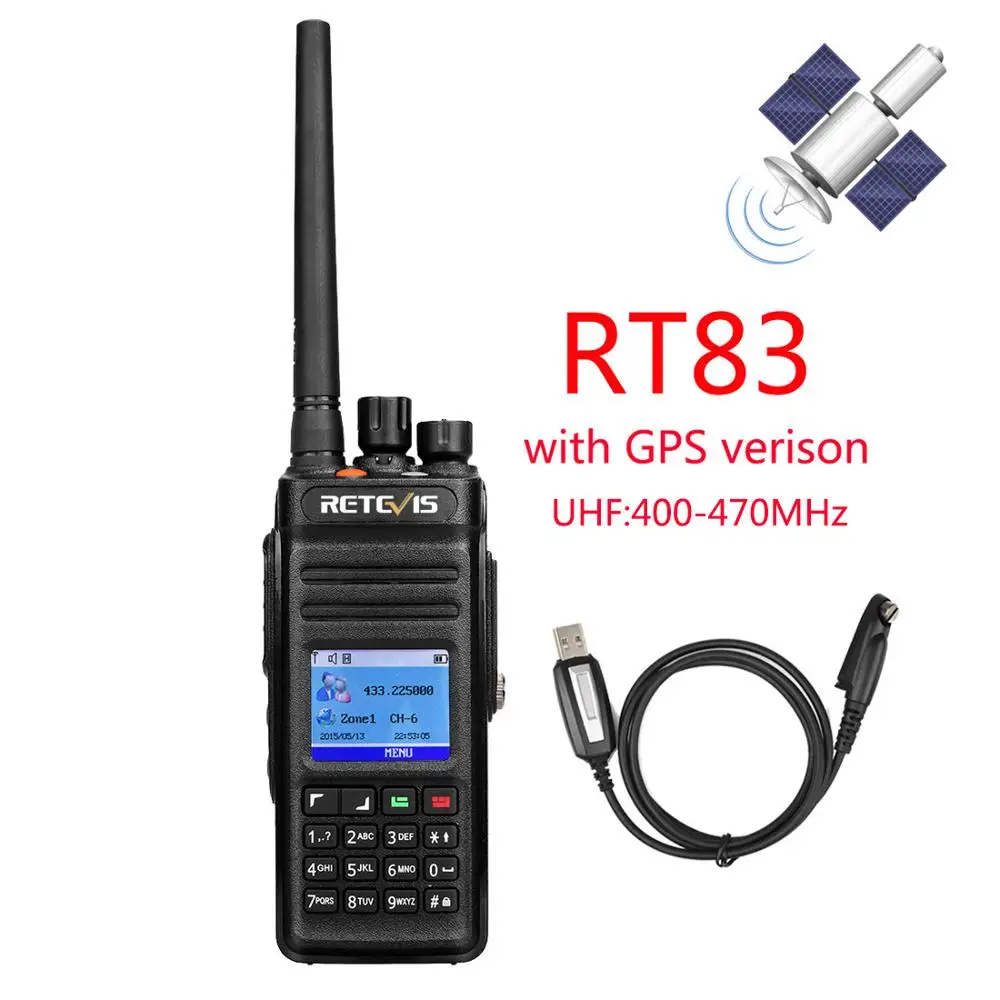 with GPS Retevis RT83 DMR цифровая рация(gps) IP67 водонепроницаемый пылезащитный UHF Ручной любительский Открытый двухстороннее радио+ программный кабель - Цвет: with GPS