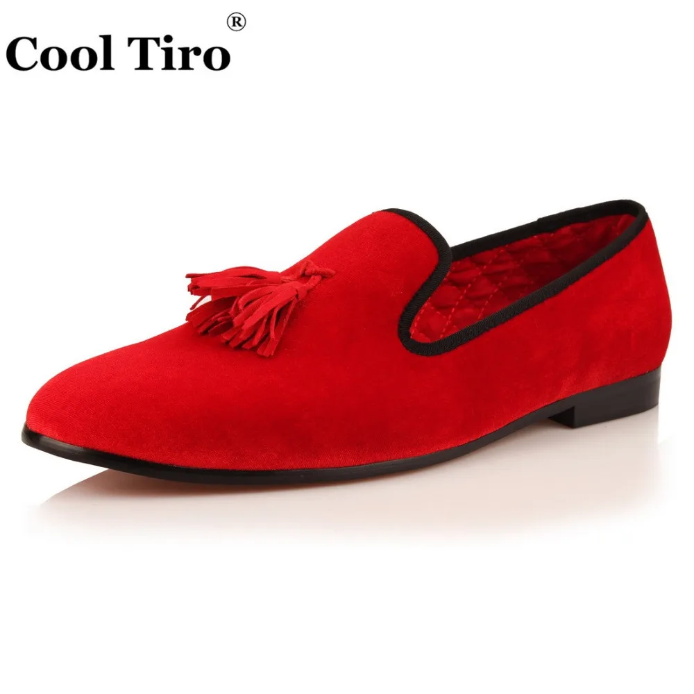 Крутые мужские лоферы с кисточками TIRO красные бархатные шлепанцы роскошные