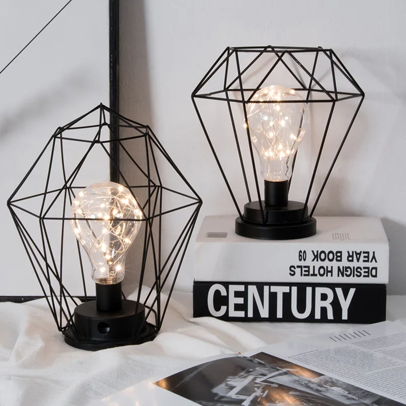 LED Creative Geometric Small Night Light Iron Copper Wire edrooom Dormitory Beside Lamp Home Decoration Table Luminary | Лампы и