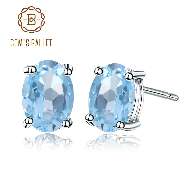 Gem's Ballet 4*6 мм 1.20Ct Овальный натуральный Небесно-Голубой топаз драгоценный камень серьги-гвоздики 925 пробы серебро модные ювелирные изделия для женщин
