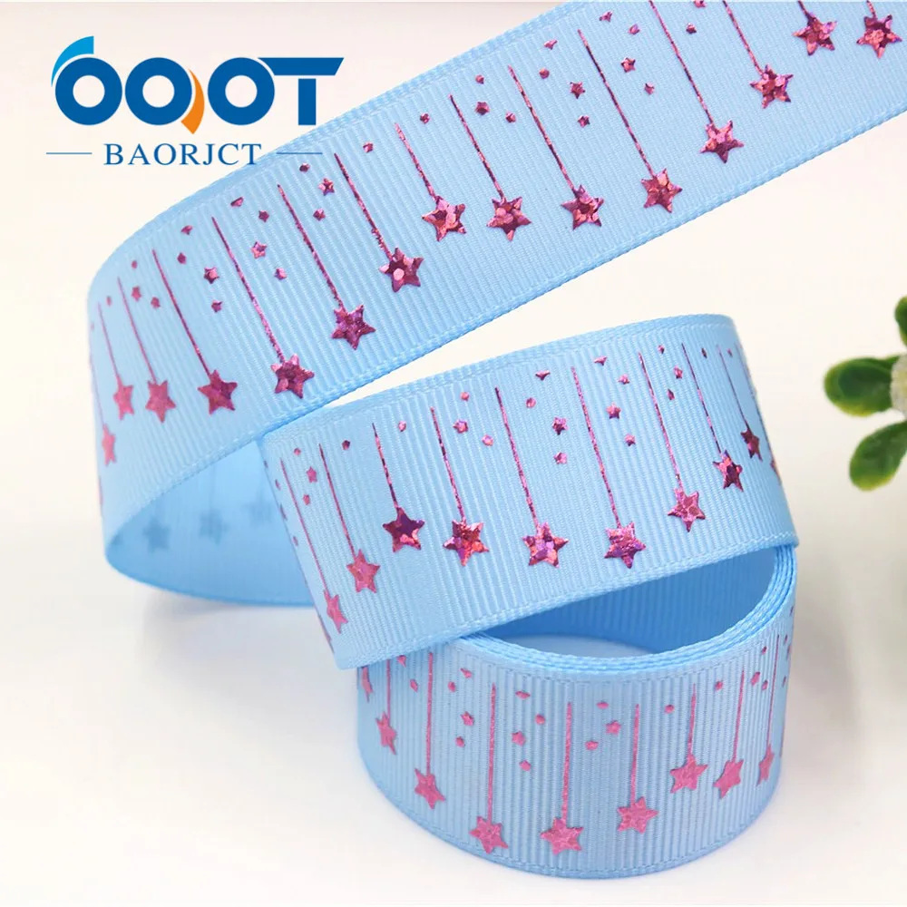 

402, 1'' 25mm star pink foil printed ribbon,10yrds DIY Hair Bow Wedding Festival Home Party Birthday Decorations Gift Packing